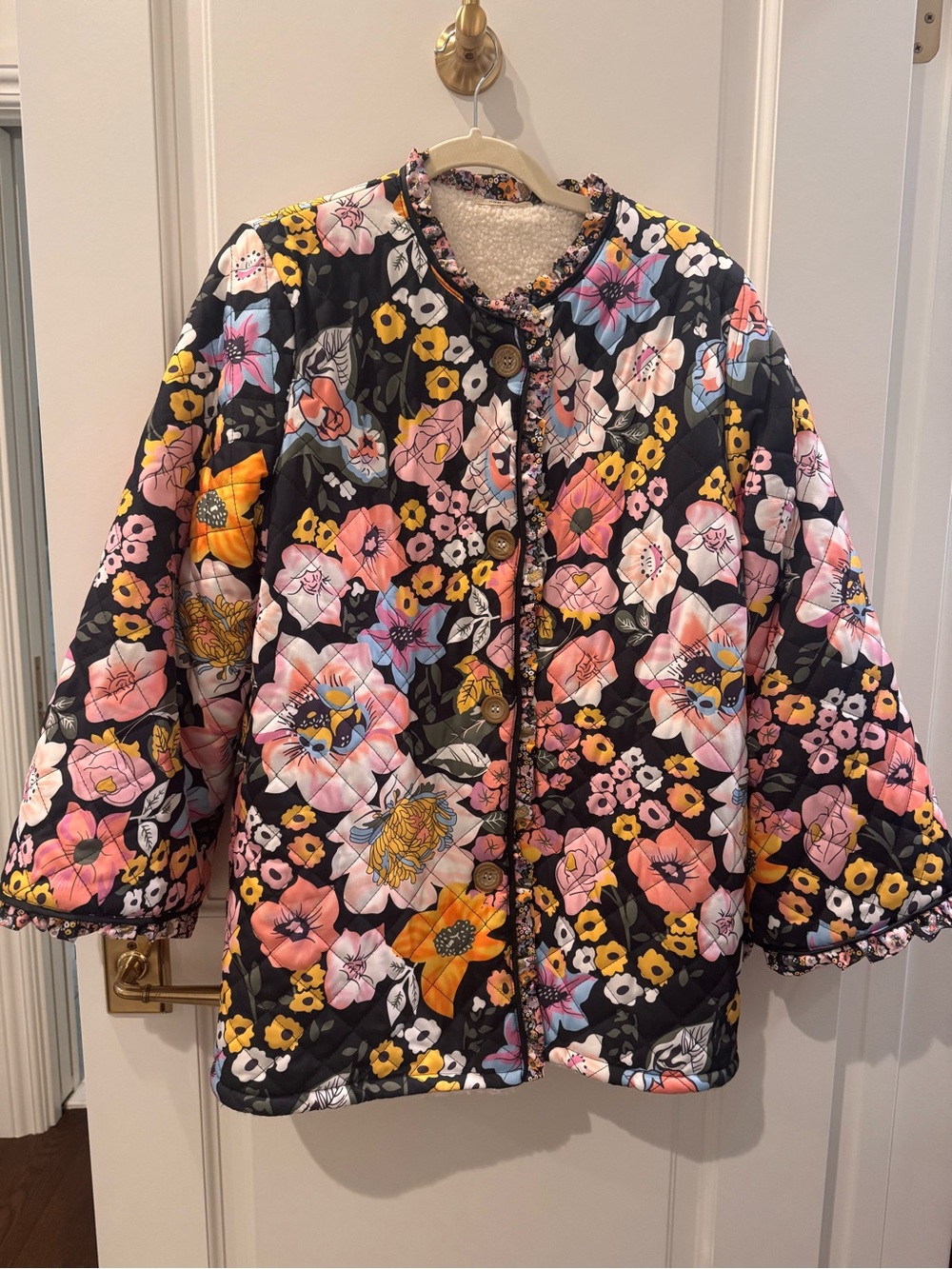 Floral Quilted Puffer Jacket - Black Multi